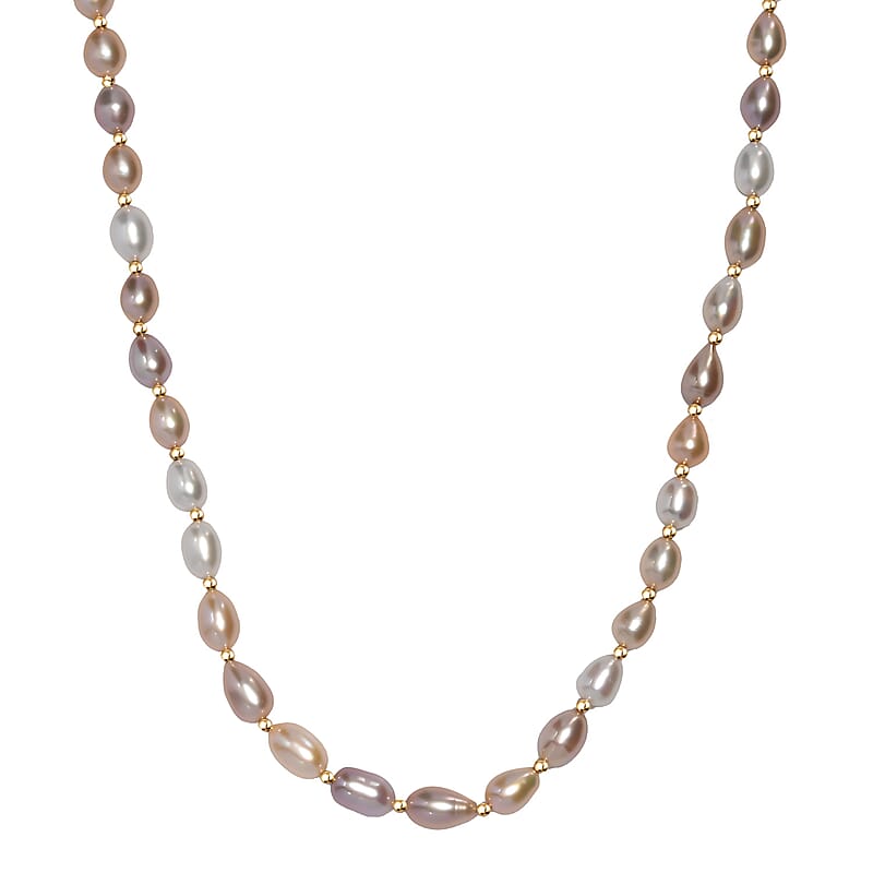 Multi Color Fresh Water Pearl Necklace in 18K Vermeil Yelllow Gold Over Sterling Silver 18 Inches