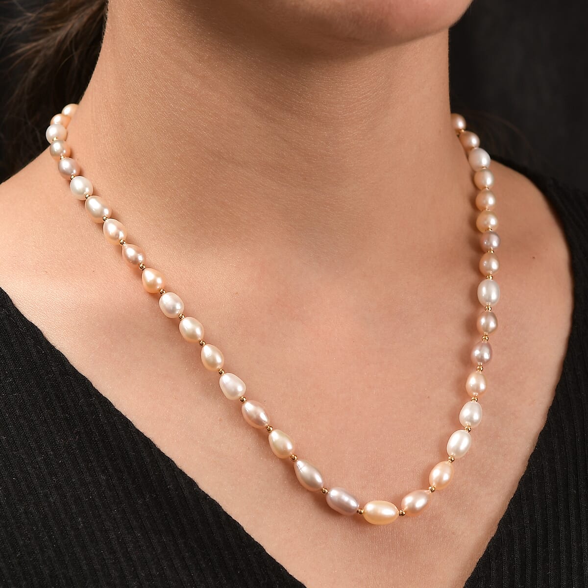 Multi Color Fresh Water Pearl Necklace in 18K Vermeil Yelllow Gold Over Sterling Silver 18 Inches image number 2