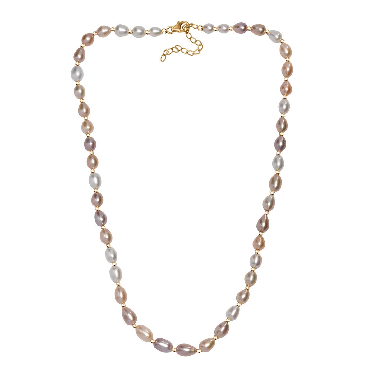 Multi Color Fresh Water Pearl Necklace in 18K Vermeil Yelllow Gold Over Sterling Silver 18 Inches image number 3