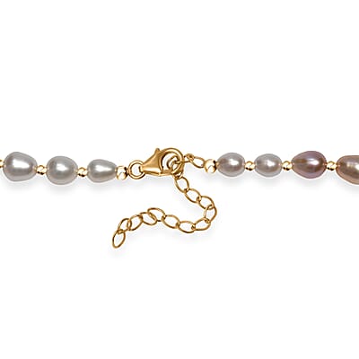Multi Color Fresh Water Pearl Necklace in 18K Vermeil Yelllow Gold Over Sterling Silver 18 Inches