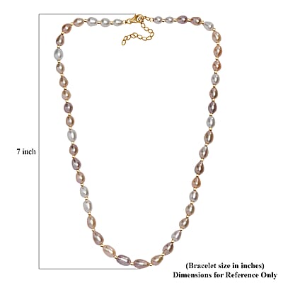 Multi Color Fresh Water Pearl Necklace in 18K Vermeil Yelllow Gold Over Sterling Silver 18 Inches