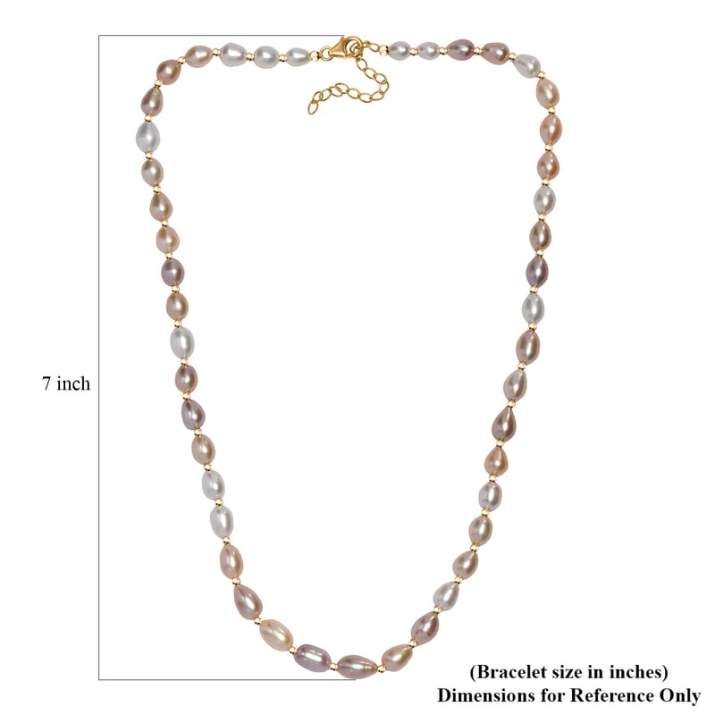 Multi Color Fresh Water Pearl Necklace in 18K Vermeil Yelllow Gold Over Sterling Silver 18 Inches