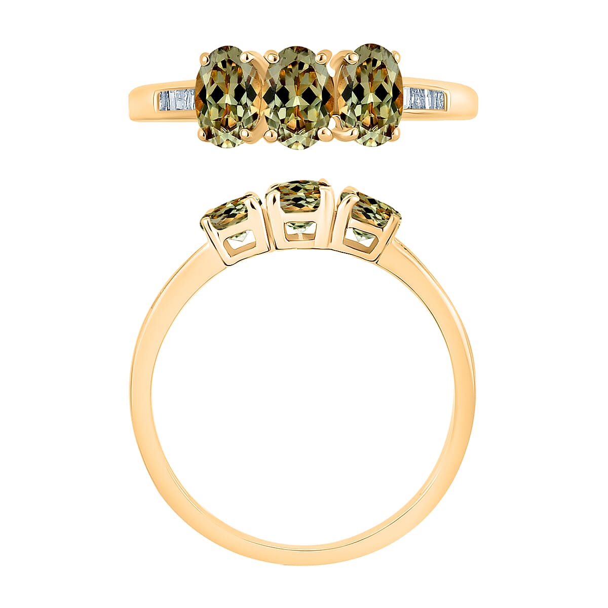 AAA Turkizite and Diamond 1.62 ctw Ring in 18K Vermeil Yellow Gold Over Sterling Silver (Size 10.0) image number 3