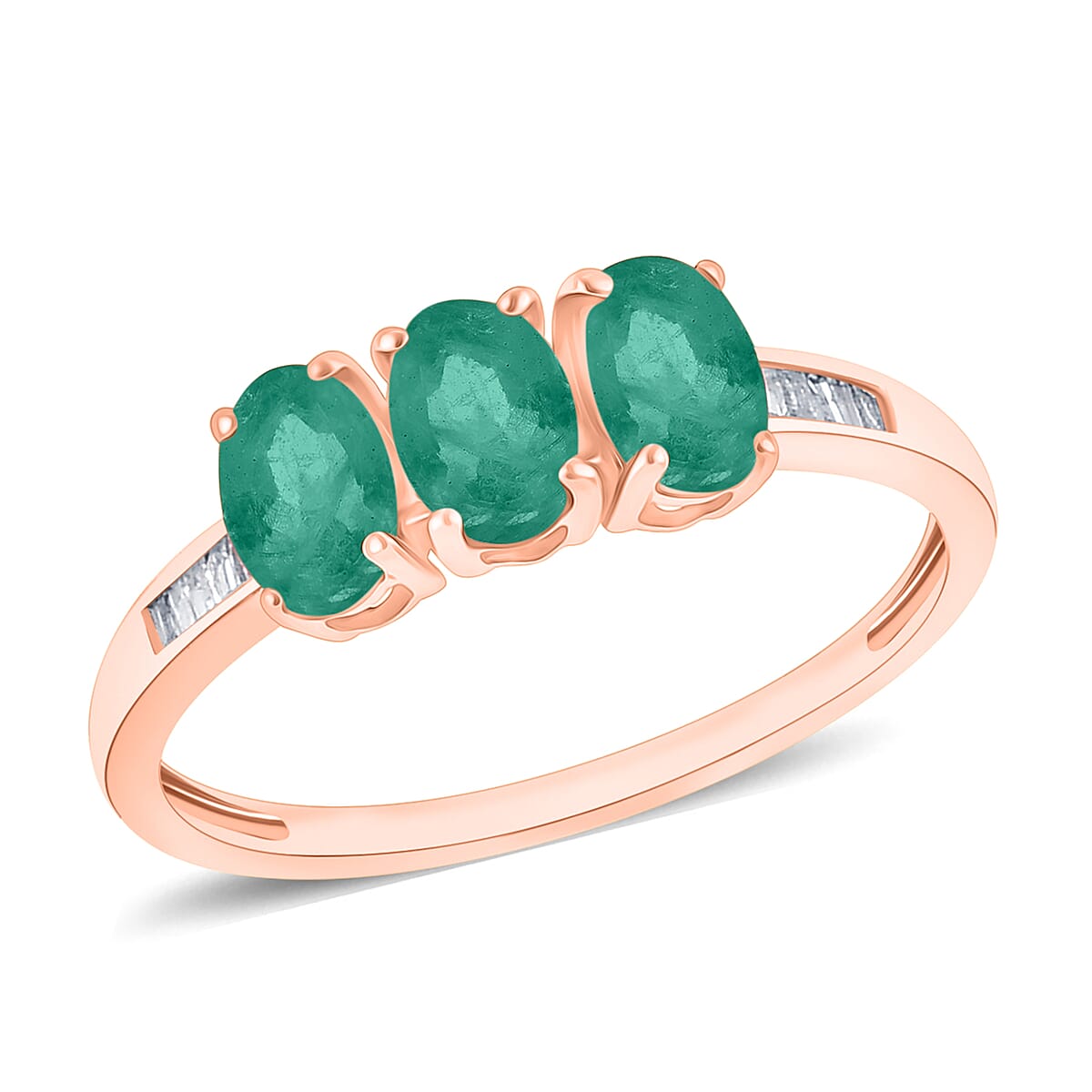 AAA Kagem Zambian Emerald and Diamond 1.62 ctw 3 Stone Ring in 18K Vermeil Rose Gold Over Sterling Silver (Size 10.0) (Del. in 10-12 Days) image number 0