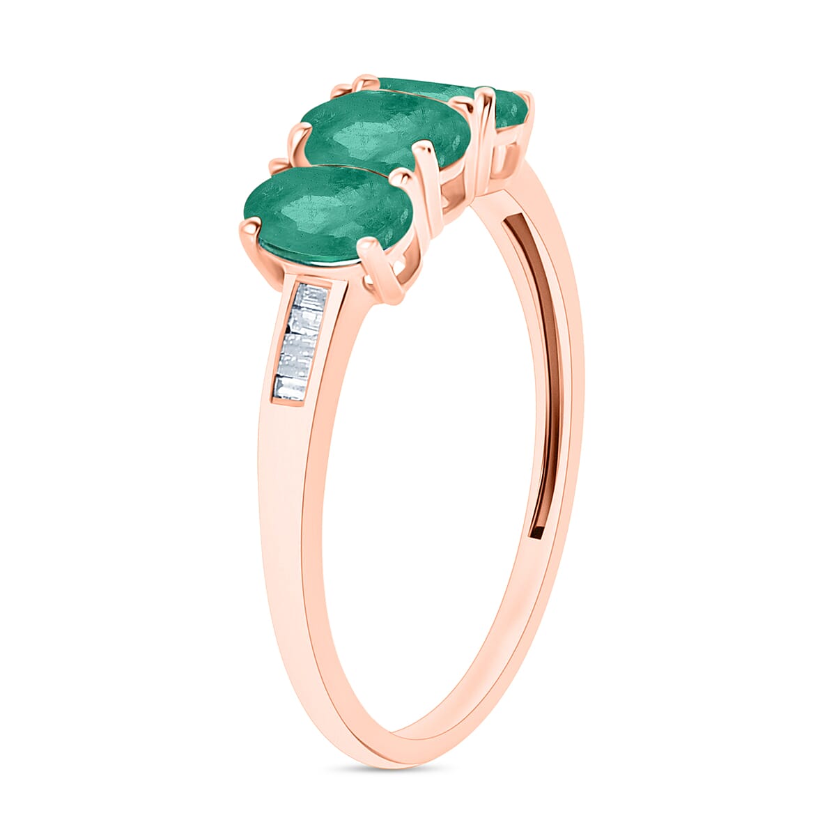 AAA Kagem Zambian Emerald and Diamond 1.62 ctw 3 Stone Ring in 18K Vermeil Rose Gold Over Sterling Silver (Size 10.0) (Del. in 10-12 Days) image number 2