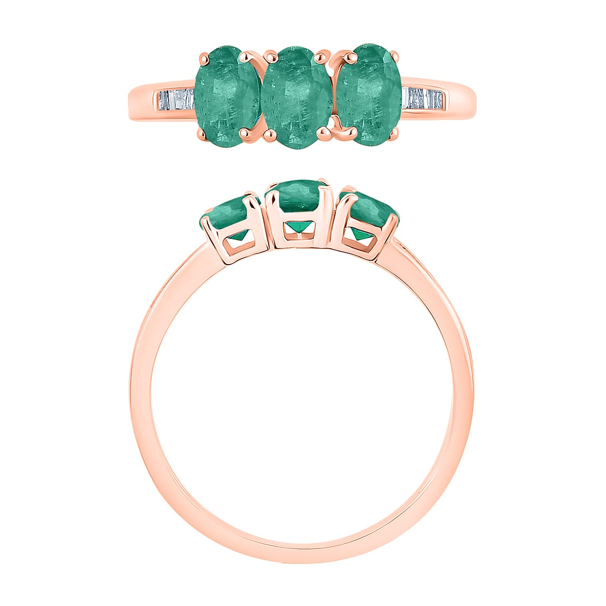 AAA Kagem Zambian Emerald and Diamond 1.62 ctw 3 Stone Ring in 18K Vermeil Rose Gold Over Sterling Silver (Size 10.0) (Del. in 10-12 Days) image number 3