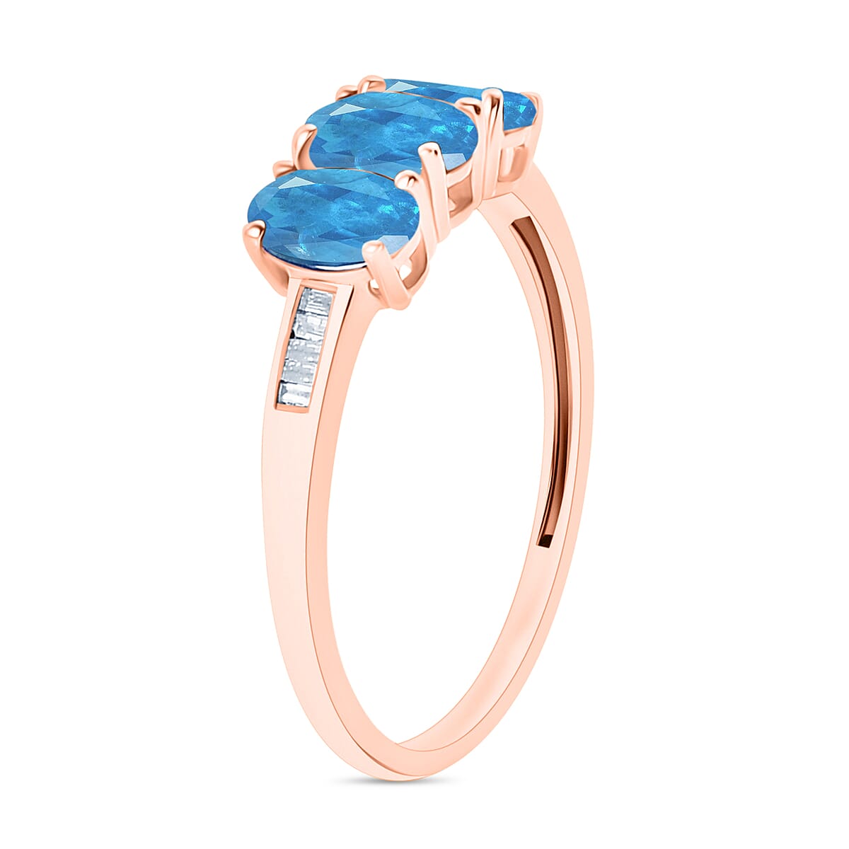 D'Joy Malgache Neon Apatite and Diamond 1.50 ctw 3 Stone Ring in 18K Vermeil Rose Gold Over Sterling Silver (Size 11.0) (Del. in 10-12 Days) image number 2