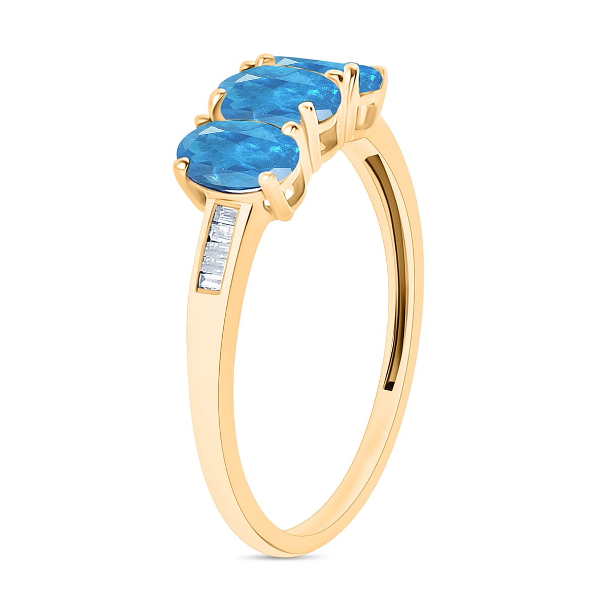 D'Joy Malgache Neon Apatite and Diamond 3 Stone Ring in 18K Vermeil Yellow Gold Over Sterling Silver (Size 9.0) 1.41 ctw (Del. in 10-12 Days) image number 2