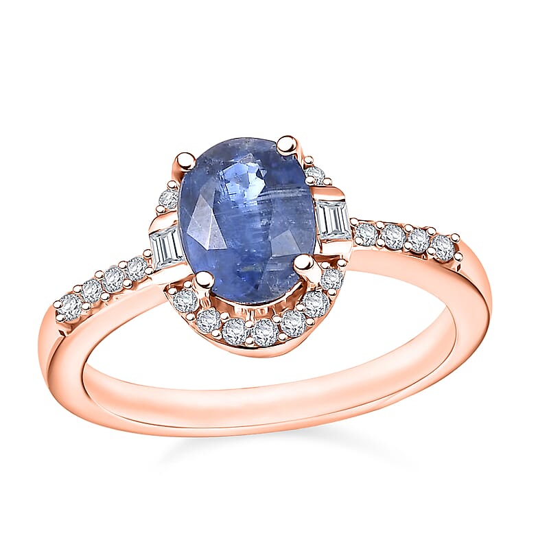 Kashmir Kyanite and Moissanite 2.10 ctw Ring in 18K Vermeil Rose Gold Over Sterling Silver (Size 10.0)