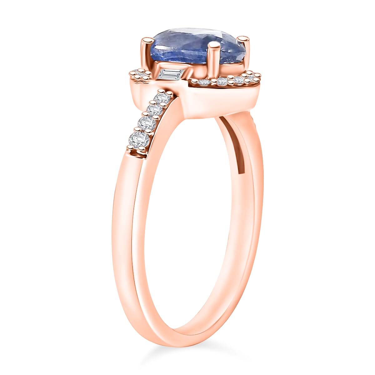 Kashmir Kyanite and Moissanite 2.10 ctw Ring in 18K Vermeil Rose Gold Over Sterling Silver (Size 10.0) image number 2