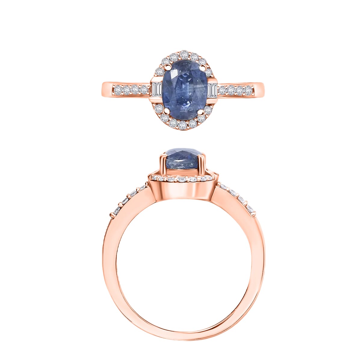 Kashmir Kyanite and Moissanite 2.10 ctw Ring in 18K Vermeil Rose Gold Over Sterling Silver (Size 10.0) image number 3