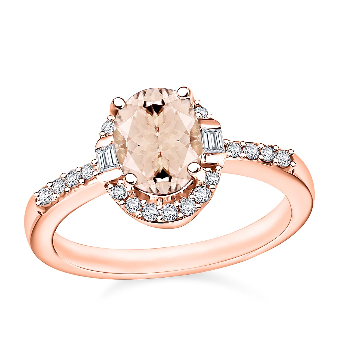 Marropino Morganite, Moissanite Ring in 18K Vermeil RG Over Sterling Silver (Size 10.0) 2.03 ctw image number 0