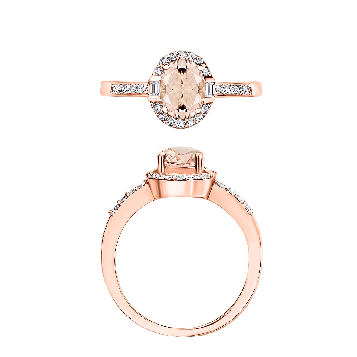 Marropino Morganite, Moissanite Ring in 18K Vermeil RG Over Sterling Silver (Size 10.0) 2.03 ctw image number 3