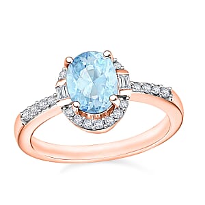 Mangoro Aquamarine and Moissanite Ring in 18K Vermeil Rose Gold Over Sterling Silver (Size 10) 1.65 ctw