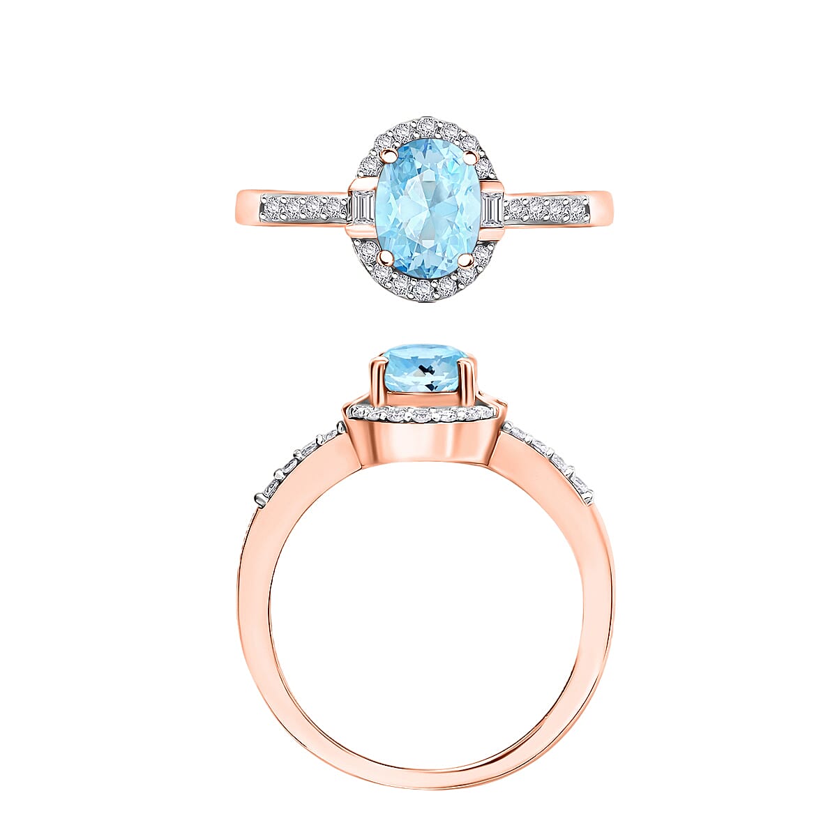 Mangoro Aquamarine and Moissanite Ring in 18K Vermeil Rose Gold Over Sterling Silver (Size 10) 1.65 ctw image number 2