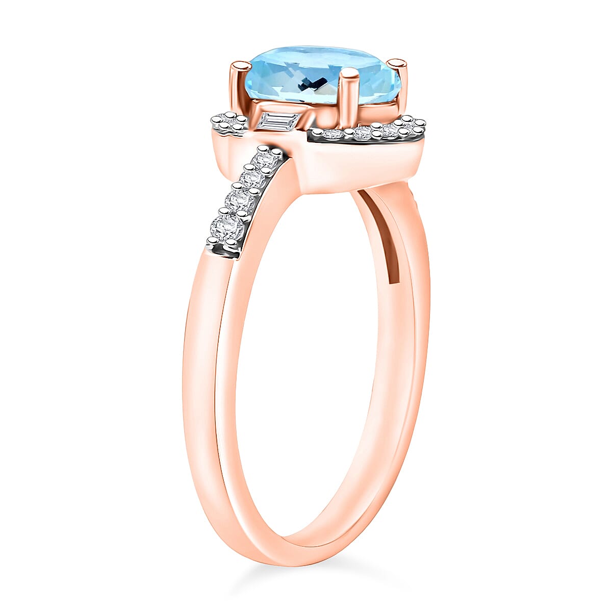 Mangoro Aquamarine and Moissanite Ring in 18K Vermeil Rose Gold Over Sterling Silver (Size 5.5) 1.65 ctw image number 2
