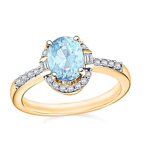 Mangoro Aquamarine and Moissanite Ring in 18K Vermeil Yellow Gold Over Sterling Silver (Size 9.5) 1.65 ctw