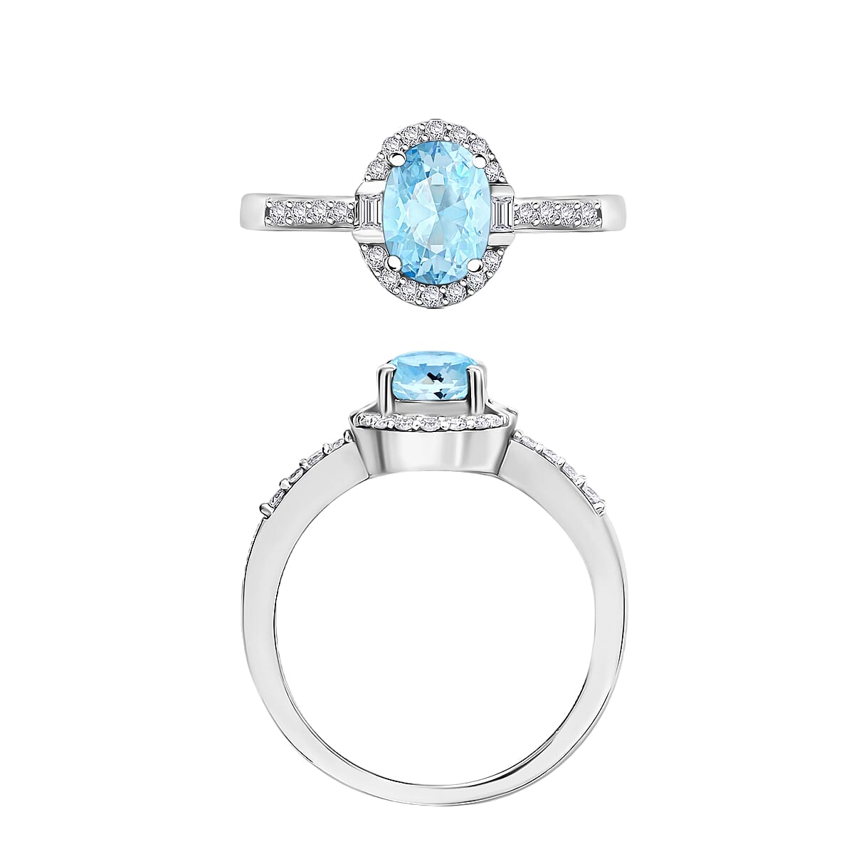 Mangoro Aquamarine and Moissanite Ring in Rhodium Over Sterling Silver (Size 11.5) 1.65 ctw image number 2