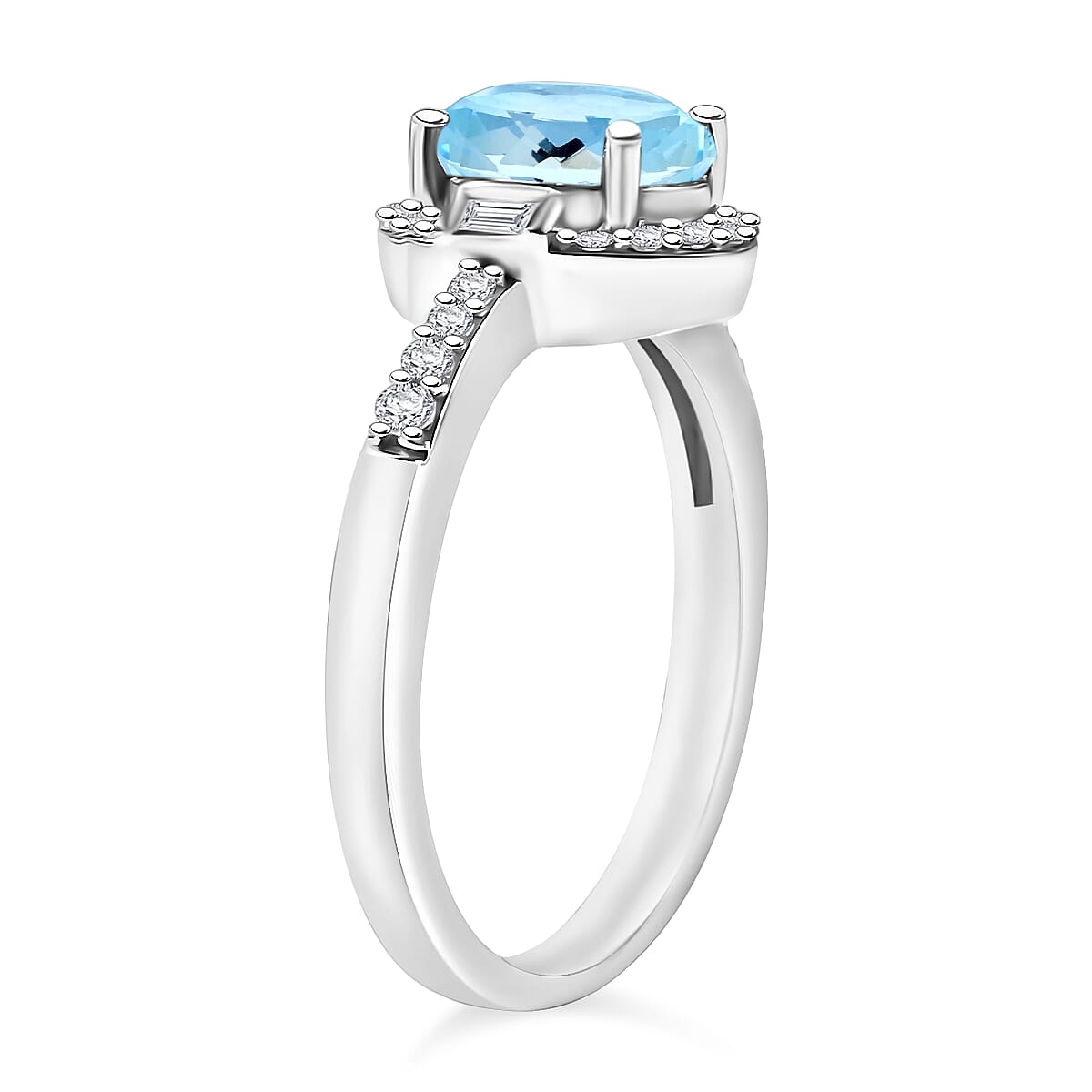 Mangoro Aquamarine and Moissanite Ring in Rhodium Over Sterling Silver (Size 6.5) 1.65 ctw image number 2