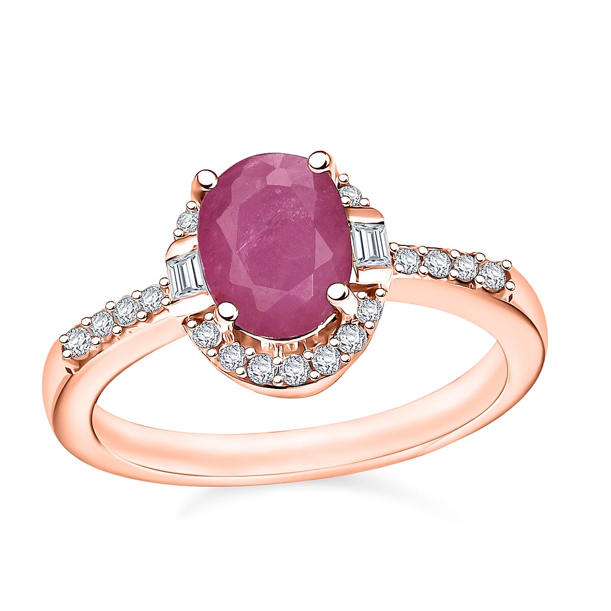 Mozambique Ruby and Moissanite 2.00 ctw Ring in 18K Vermeil Rose Gold Over Sterling Silver (Size 10) 2 image number 0