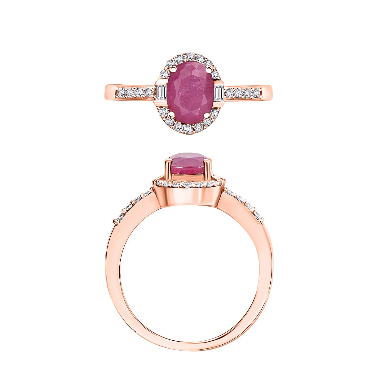 Mozambique Ruby and Moissanite 2.00 ctw Ring in 18K Vermeil Rose Gold Over Sterling Silver (Size 10) 2 image number 3