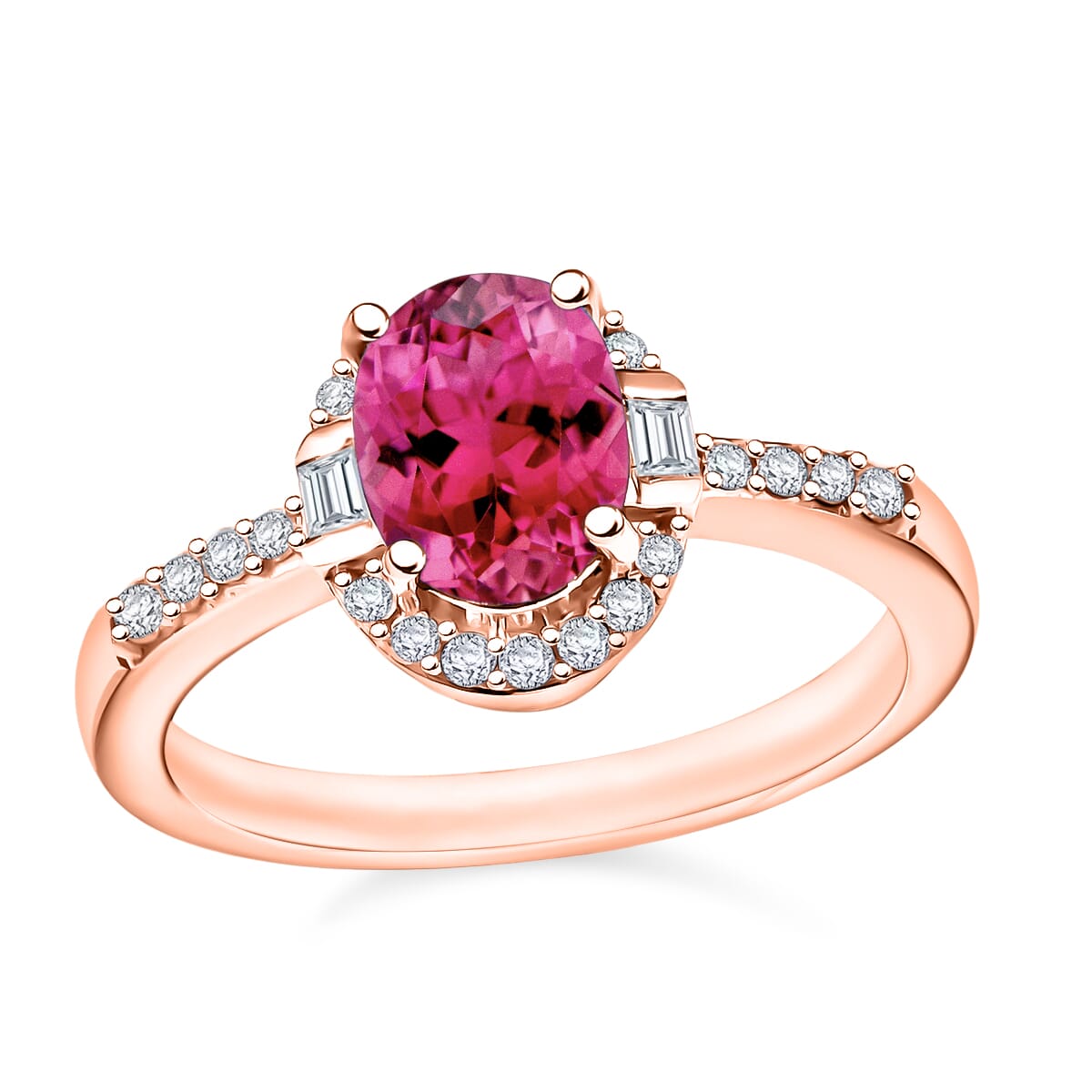 Ouro Fino Rubellite and Moissanite Ring in 18K Vermeil Rose Gold Over Sterling Silver (Size 10) 1.75 ctw image number 0