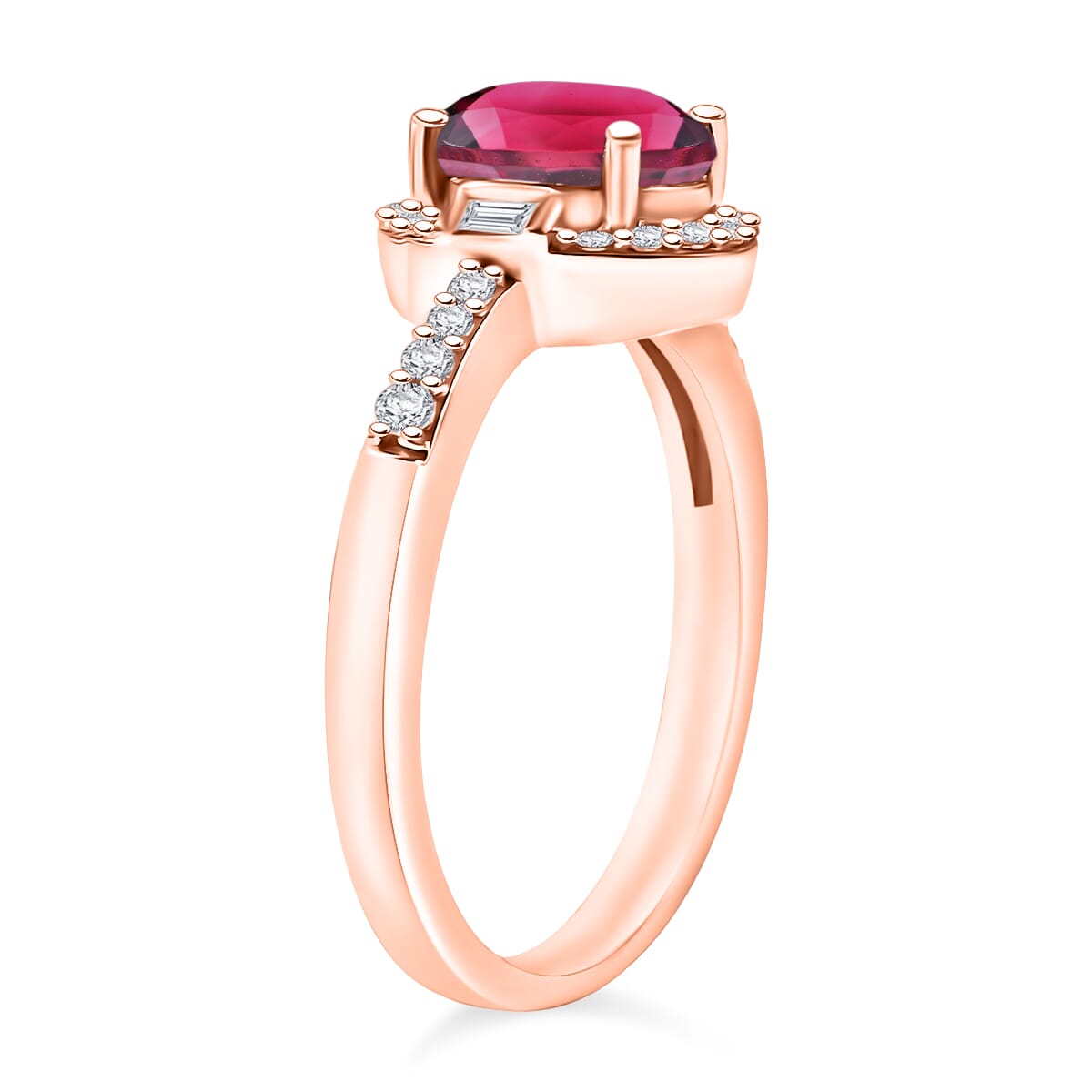 Ouro Fino Rubellite and Moissanite Ring in 18K Vermeil Rose Gold Over Sterling Silver (Size 10) 1.75 ctw image number 2