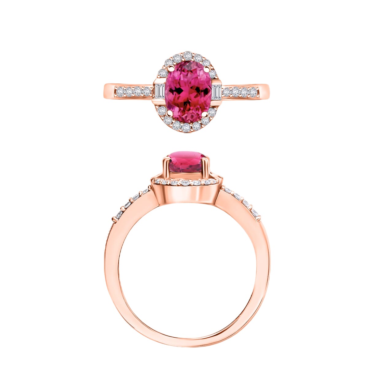 Ouro Fino Rubellite and Moissanite Ring in 18K Vermeil Rose Gold Over Sterling Silver (Size 10) 1.75 ctw image number 3