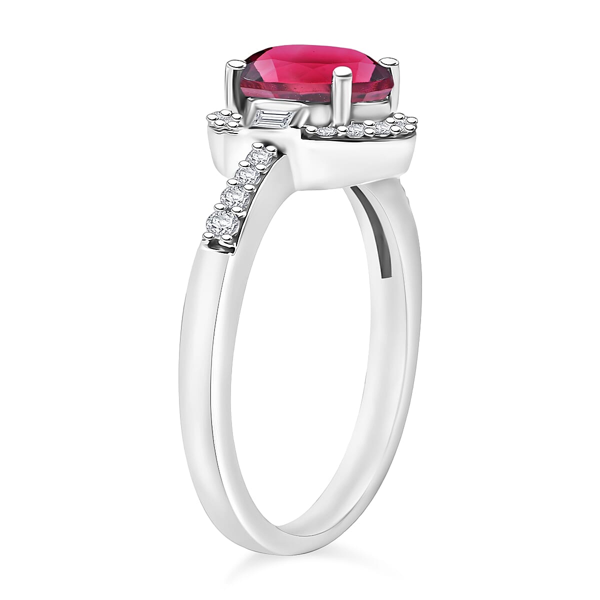 Ouro Fino Rubellite and Moissanite 1.75 ctw Ring in Rhodium Over Sterling Silver (Size 10.0) (Del. in 10-12 Days) image number 2