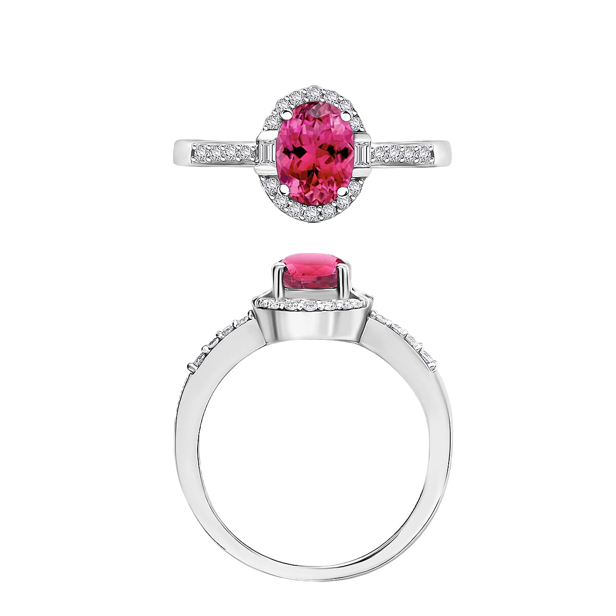 Ouro Fino Rubellite and Moissanite 1.75 ctw Ring in Rhodium Over Sterling Silver (Size 10.0) (Del. in 10-12 Days) image number 3