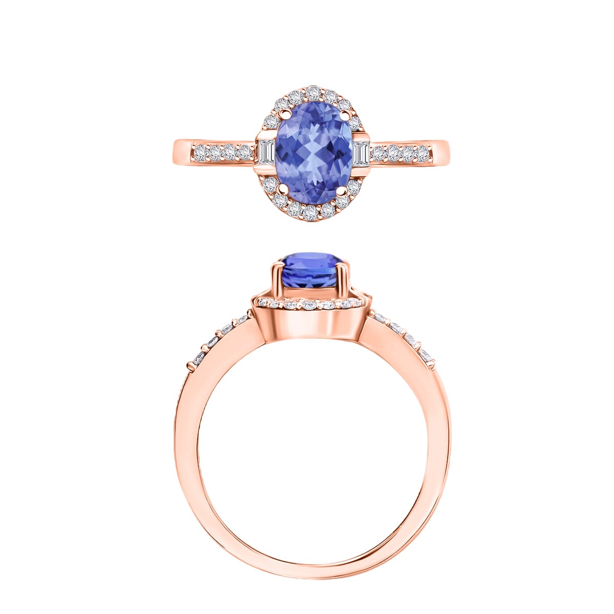 Tanzanite and Moissanite 1.75 ctw Ring in 18K Vermeil Rose Gold Over Sterling Silver (Size 10.0) image number 3