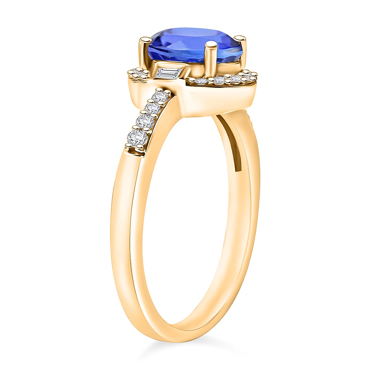 Tanzanite and Moissanite 1.75 ctw Ring in 18K Vermeil Yellow Gold Over Sterling Silver (Size 10.0) (Del. in 10-12 Days) image number 2