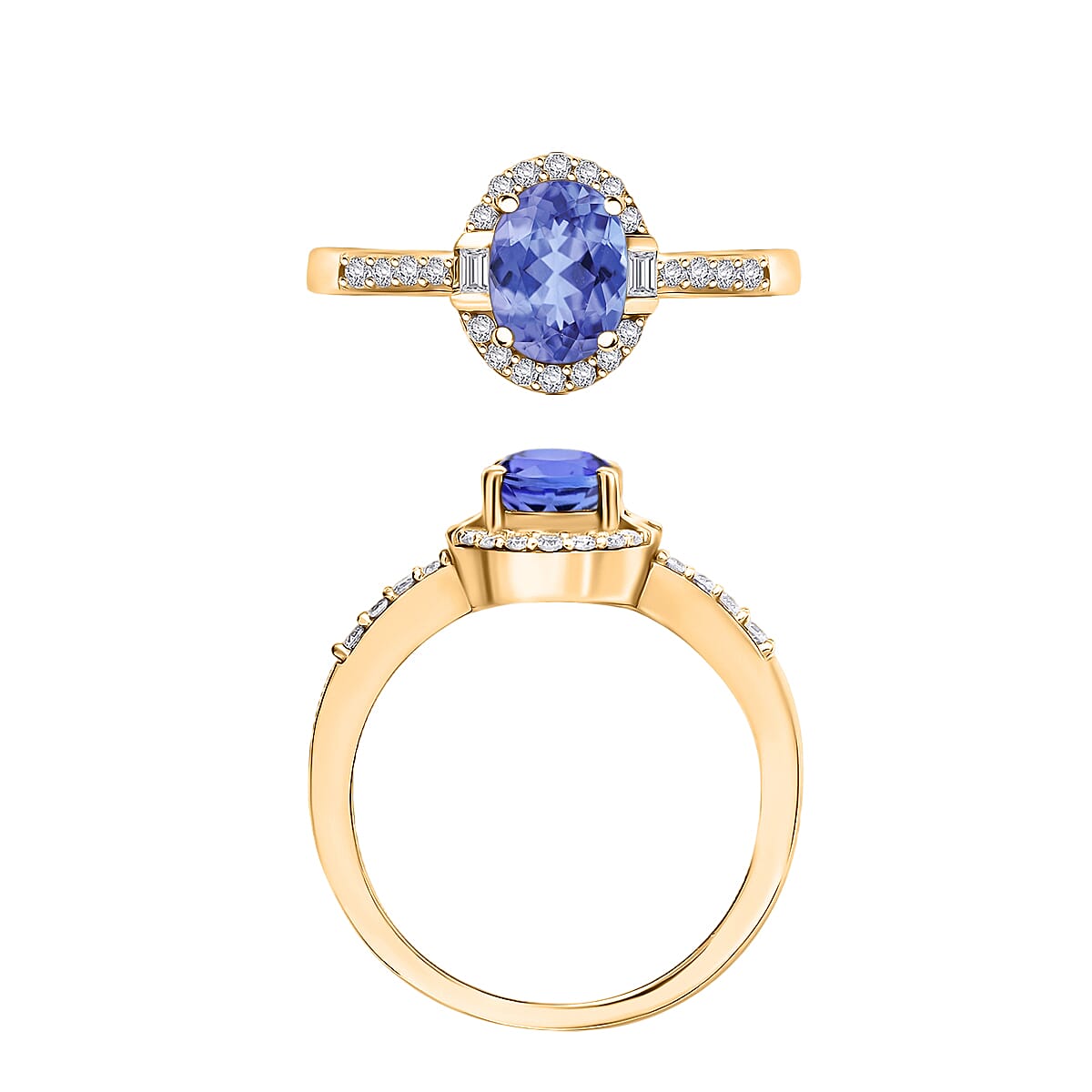 Tanzanite and Moissanite 1.75 ctw Ring in 18K Vermeil Yellow Gold Over Sterling Silver (Size 10.0) (Del. in 10-12 Days) image number 3