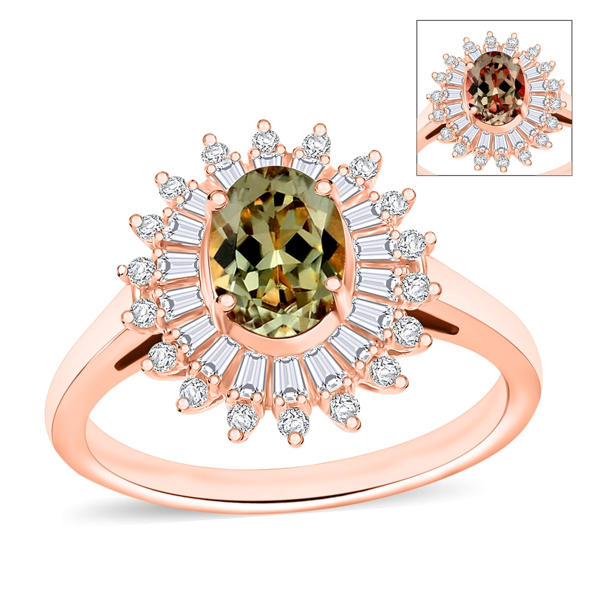 AAA Turkizite and Moissanite 2.48 ctw Sunburst Ring in 18K Vermeil Rose Gold Over Sterling Silver (Size 10.0) image number 0