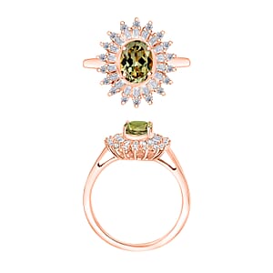 AAA Turkizite and Moissanite 2.48 ctw Sunburst Ring in 18K Vermeil Rose Gold Over Sterling Silver (Size 10.0) (Del. in 10-12 Days)