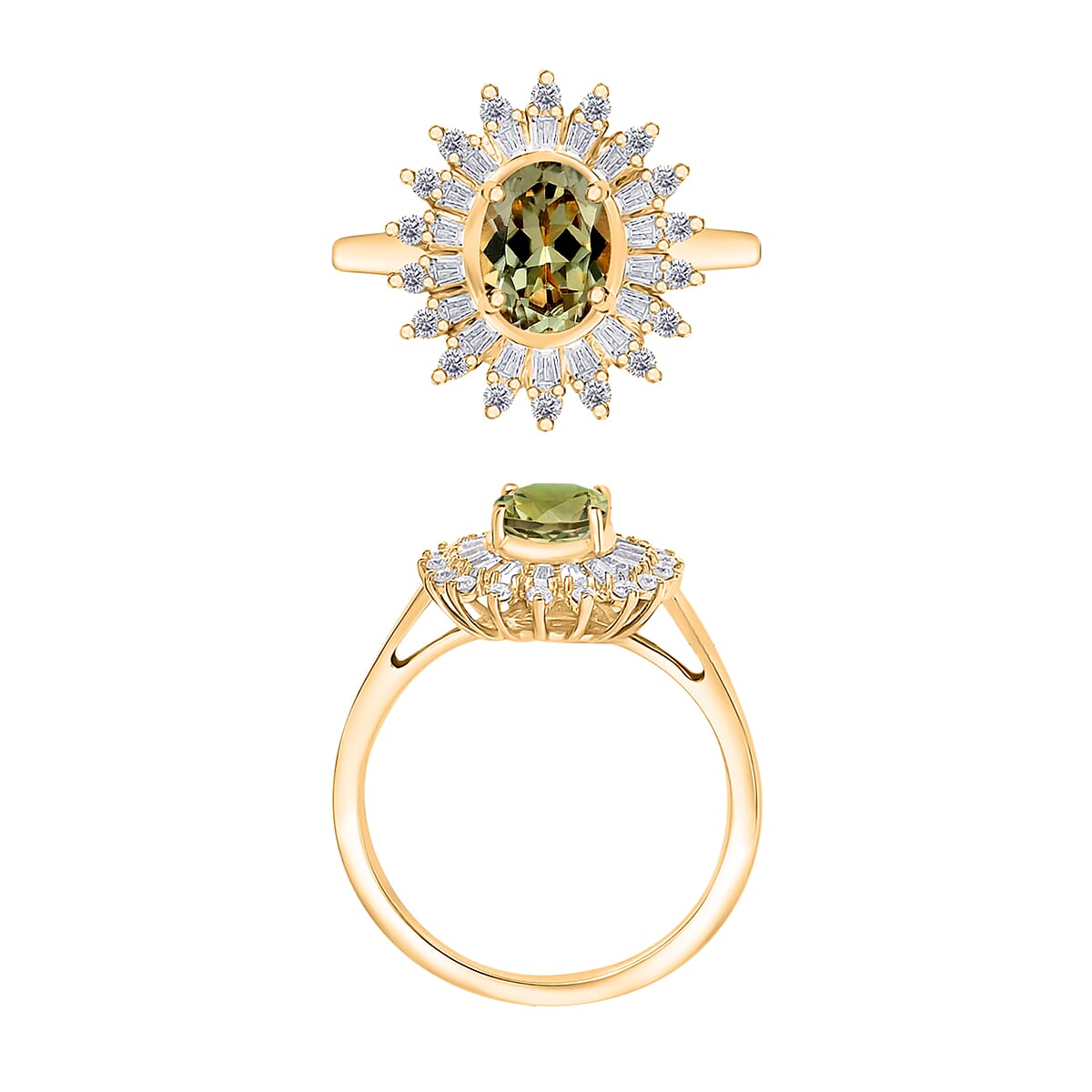 AAA Turkizite and Moissanite 2.48 ctw Sunburst Ring in 18K Vermeil Yellow Gold Over Sterling Silver (Size 5.5) (Del. in 10-12 Days) image number 3