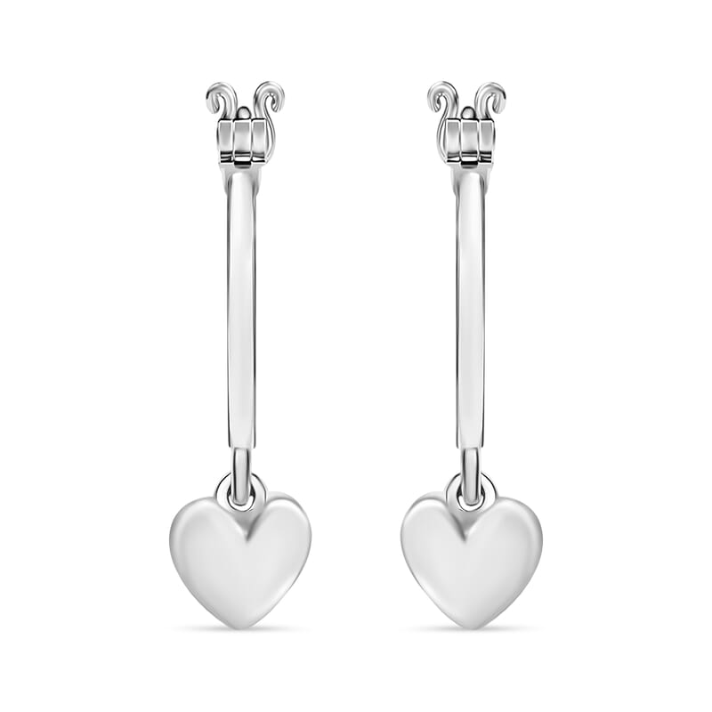 D'Joy Heart Hoop Earrings in 10K White Gold 3.9 Grams