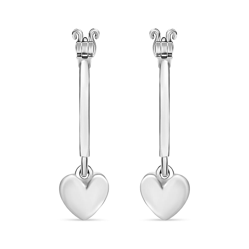 D'Joy Heart Hoop Earrings in 10K White Gold 3.9 Grams
