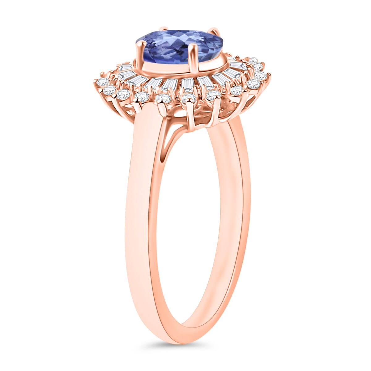 Tanzanite and Moissanite 2.48 ctw Sunburst Ring in 18K Vermeil Rose Gold Over Sterling Silver (Size 10.0) image number 2