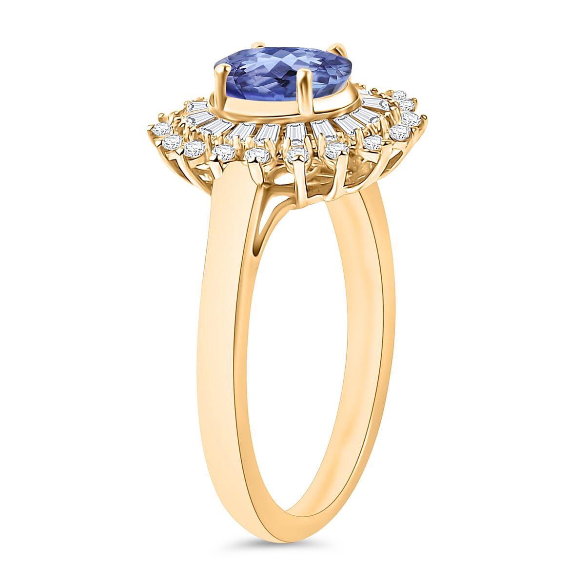 Tanzanite and Moissanite 2.48 ctw Sunburst Ring in 18K Vermeil Yellow Gold Over Sterling Silver (Size 7.0) (Del. in 10-12 Days) image number 2