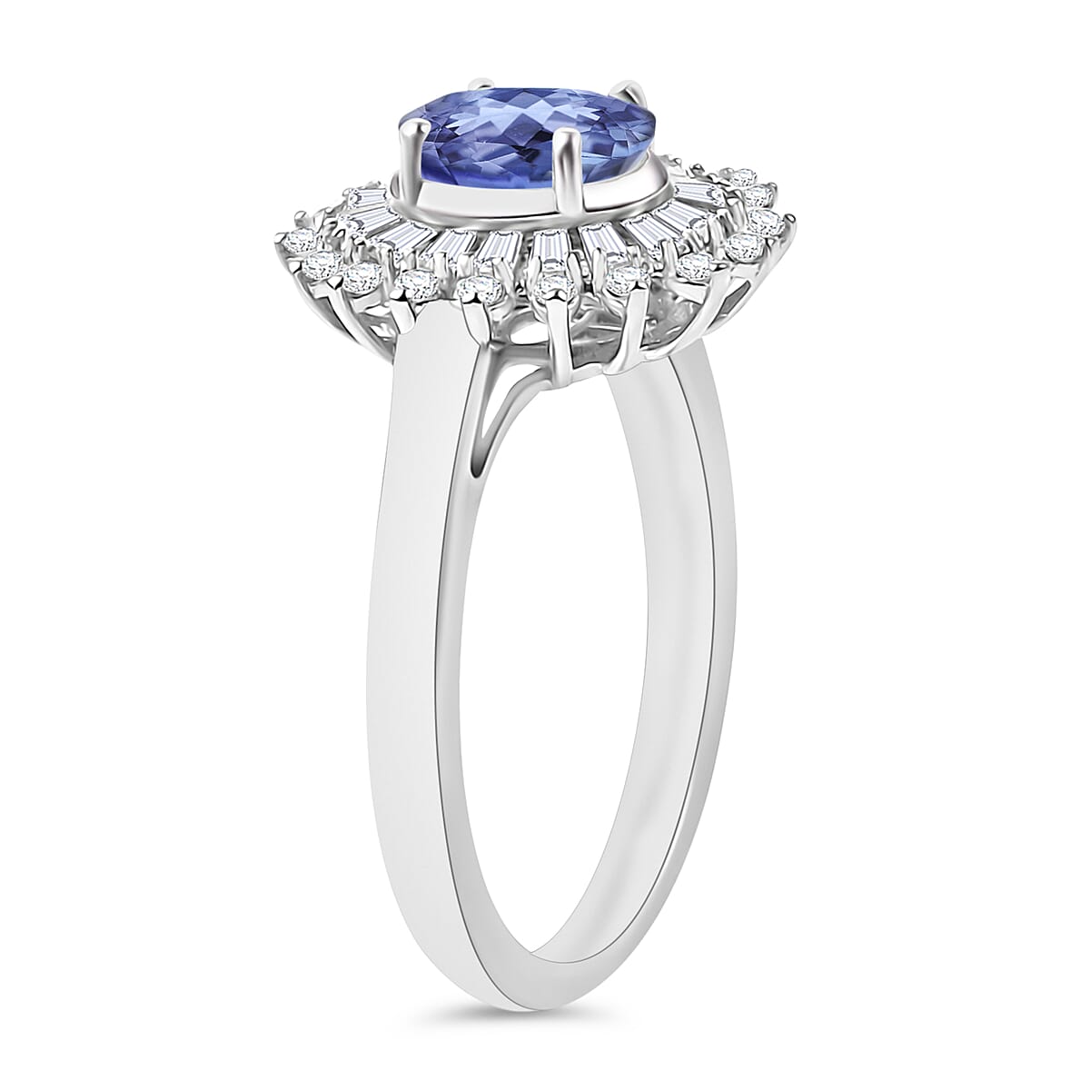 Tanzanite and Moissanite 2.48 ctw Sunburst Ring in Rhodium Over Sterling Silver (Size 12.0) (Del. in 10-12 Days) image number 2