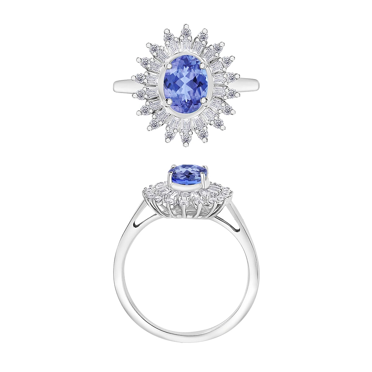 Tanzanite and Moissanite 2.48 ctw Sunburst Ring in Rhodium Over Sterling Silver (Size 12.0) (Del. in 10-12 Days) image number 3