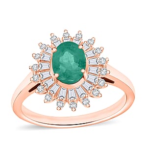 Kagem Zambian Emerald and Moissanite 2.48 ctw Ring in 18K Vermeil Rose Gold Over Sterling Silver (Size 10.0)