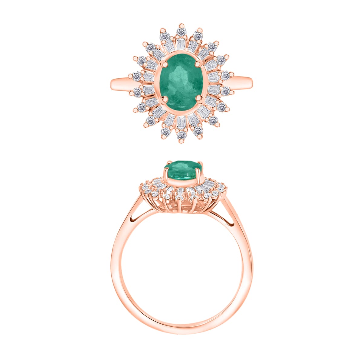 Kagem Zambian Emerald and Moissanite 2.48 ctw Ring in 18K Vermeil Rose Gold Over Sterling Silver (Size 10.0) image number 3