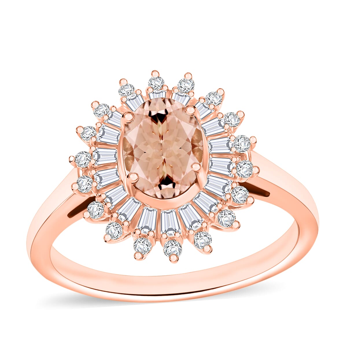Premium Marropino Morganite and Moissanite 2.48 ctw Ring in 18K Vermeil Rose Gold Over Sterling Silver (Size 10.0) image number 0