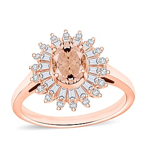 Premium Marropino Morganite and Moissanite 2.48 ctw Ring in 18K Vermeil Rose Gold Over Sterling Silver (Size 10.0)