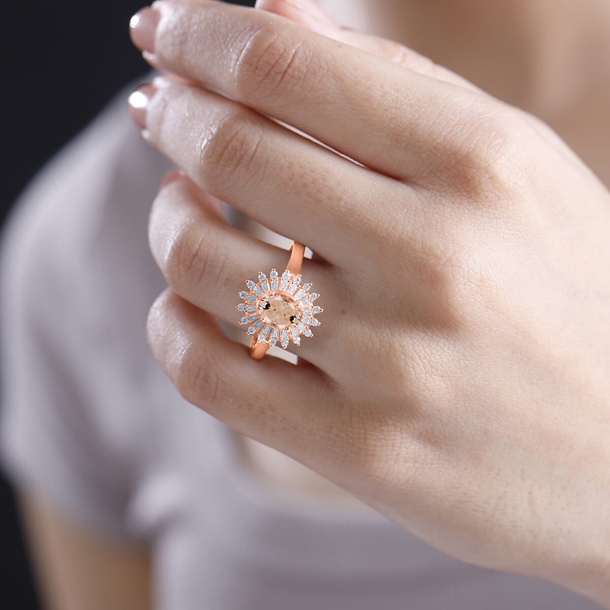 Premium Marropino Morganite and Moissanite 2.48 ctw Ring in 18K Vermeil Rose Gold Over Sterling Silver (Size 10.0) image number 1