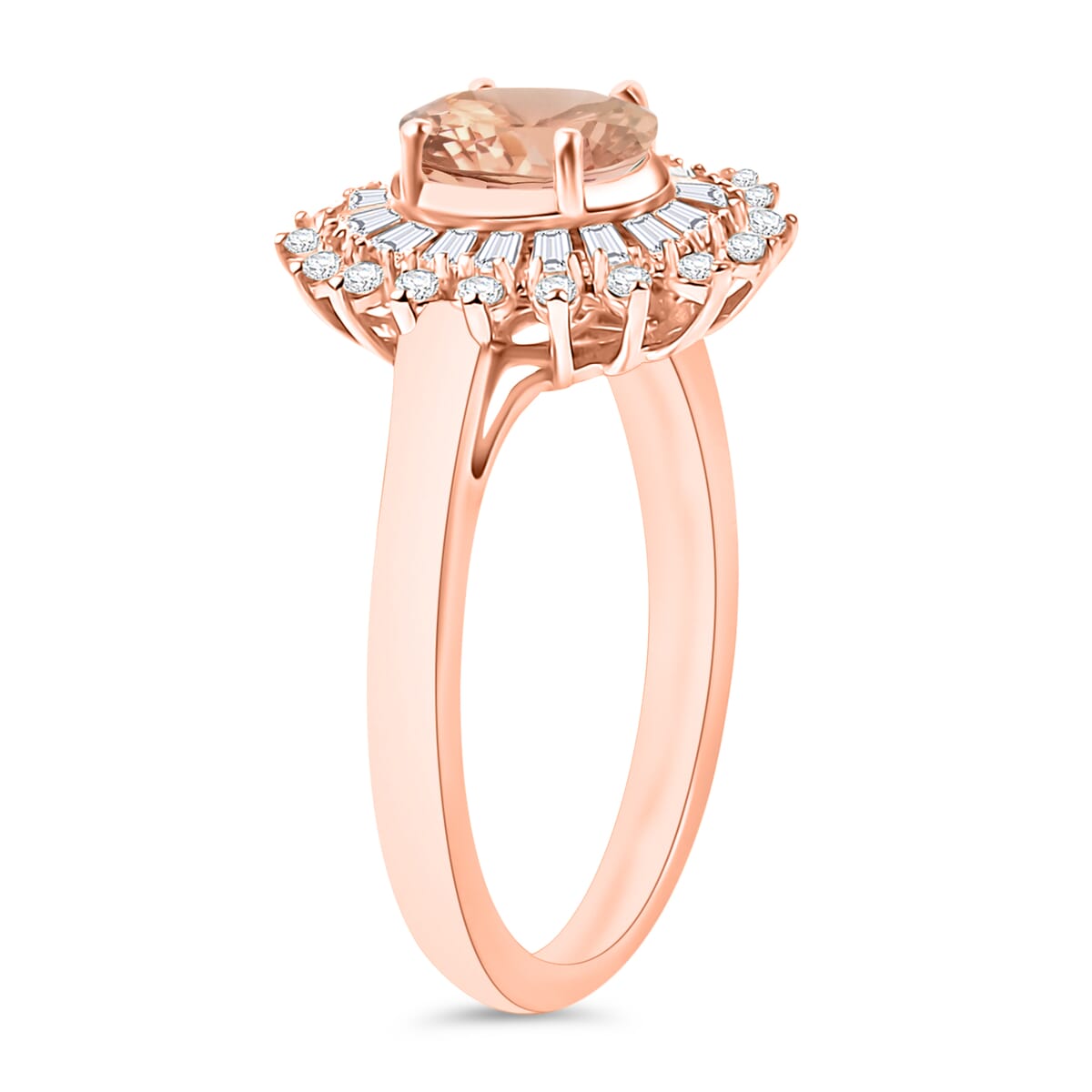 Premium Marropino Morganite and Moissanite 2.48 ctw Ring in 18K Vermeil Rose Gold Over Sterling Silver (Size 10.0) image number 2