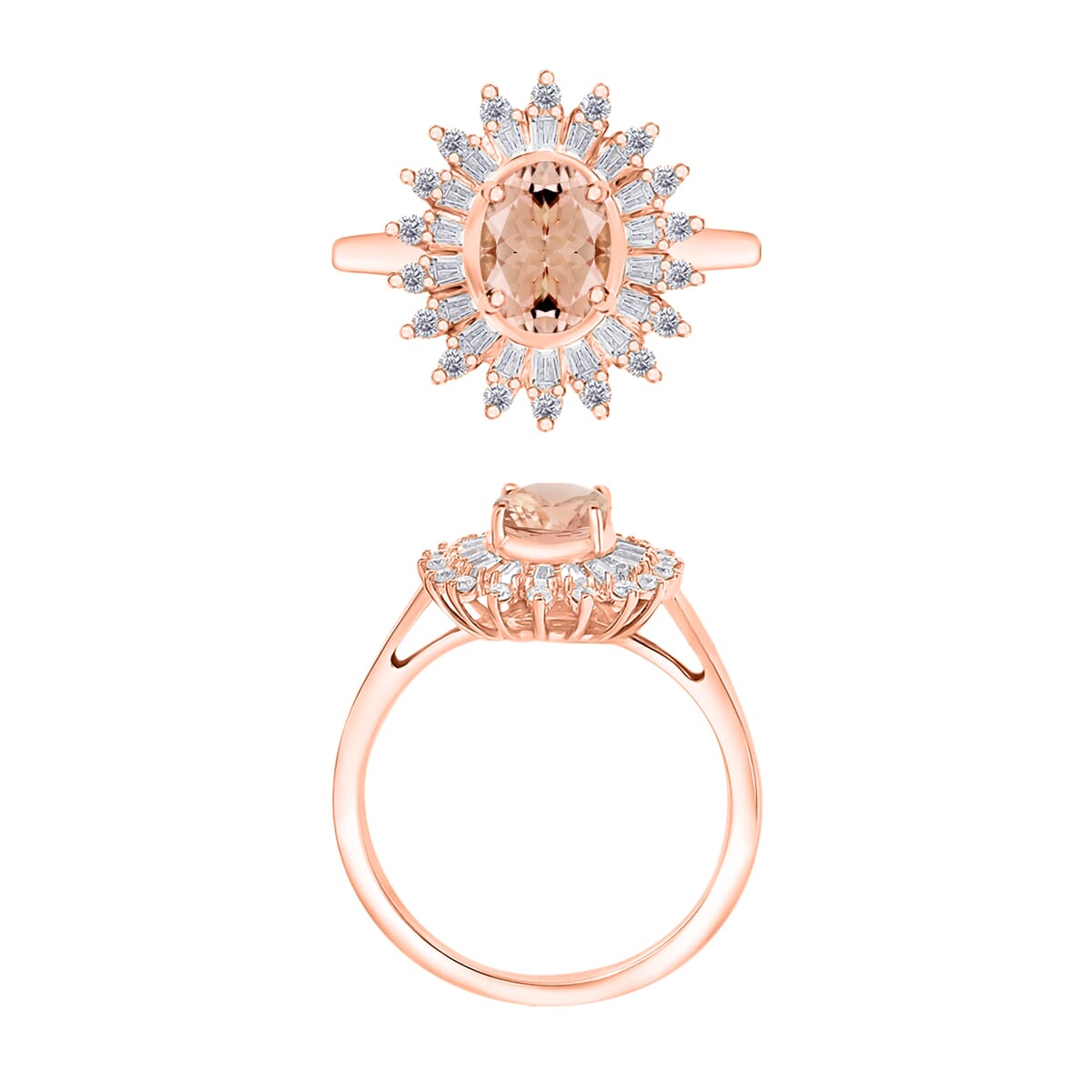 Premium Marropino Morganite and Moissanite 2.48 ctw Ring in 18K Vermeil Rose Gold Over Sterling Silver (Size 10.0) image number 3