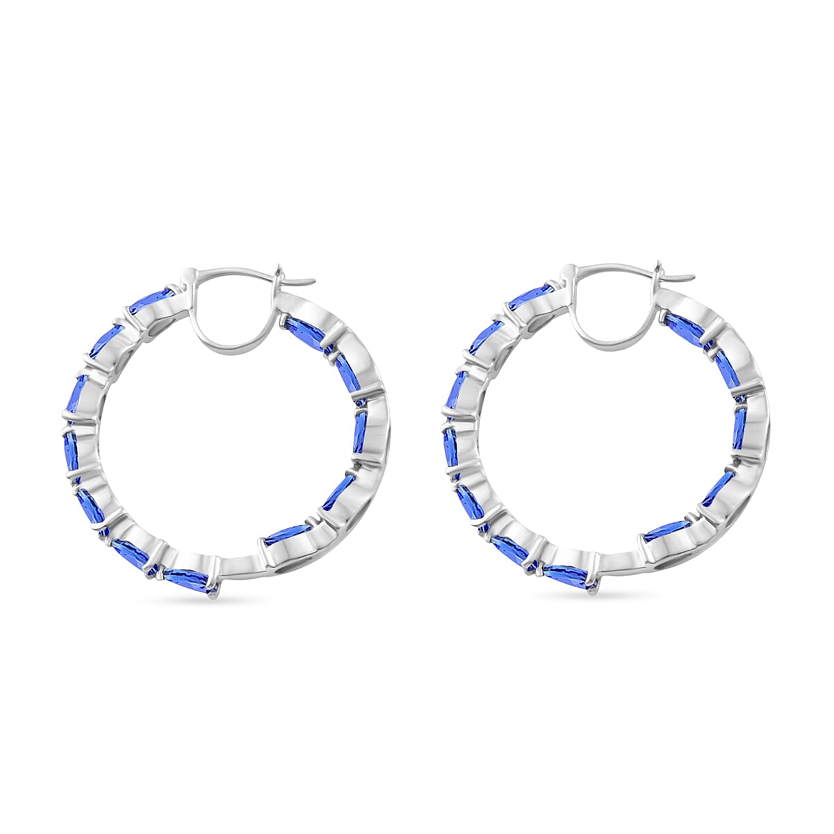 Tanzanite 10.08 ctw Inside-out Hoop Earrings in Rhodium Over Sterling Silver (Del. in 10-12 Days) image number 2